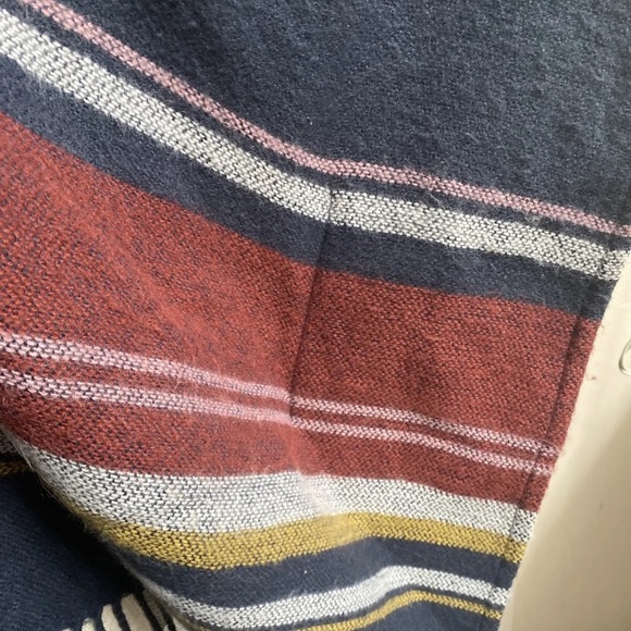 HOLLISTER Poncho Women's Navy Blue Multi Color Blanket Fringe Hem XS/S - Picture 6 of 10